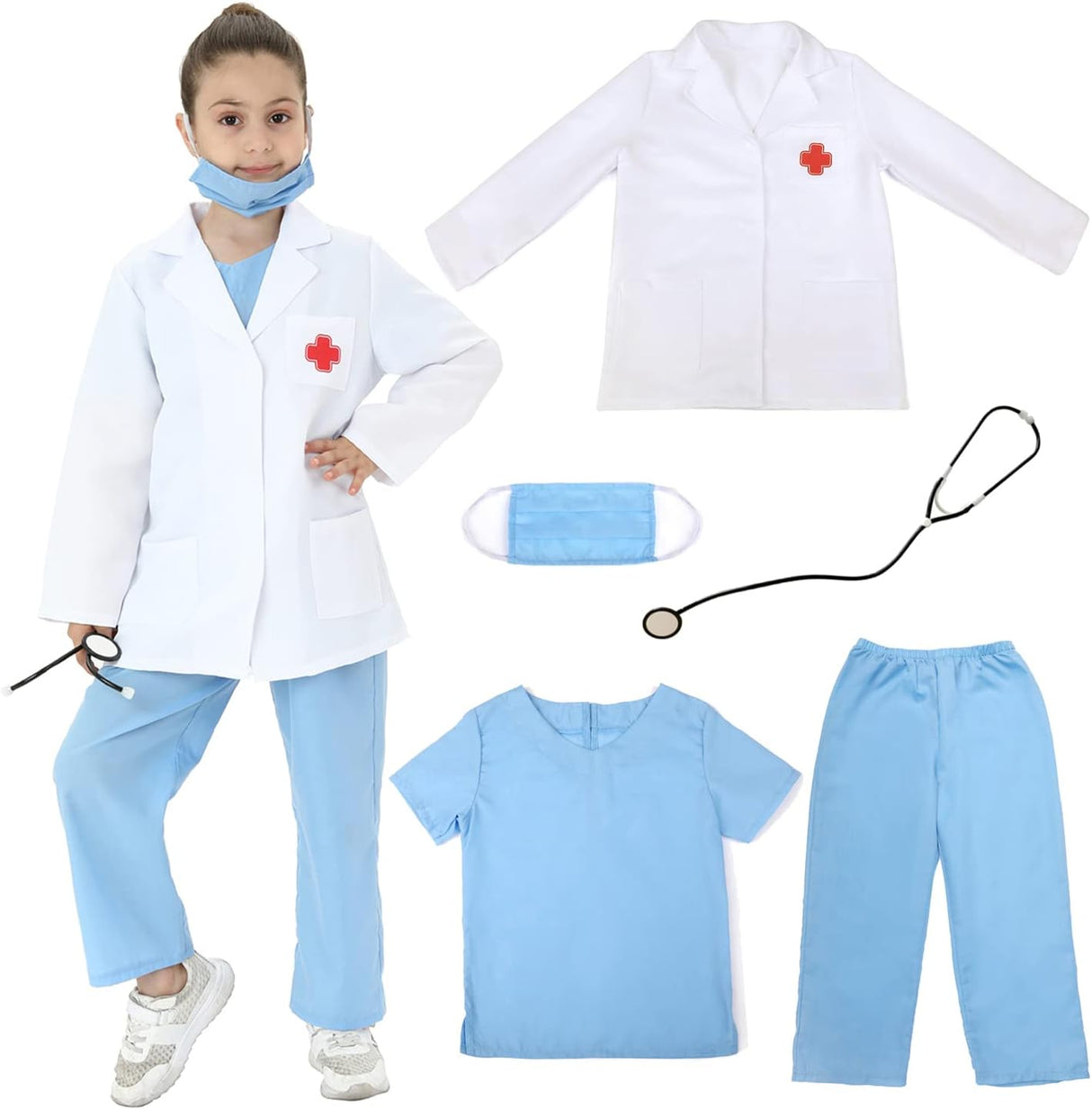 Wiclin Child Role Play Costumes,Doctor,Nurse Dress Up Playset Kits for Kids 3-5,5-7,7-9.