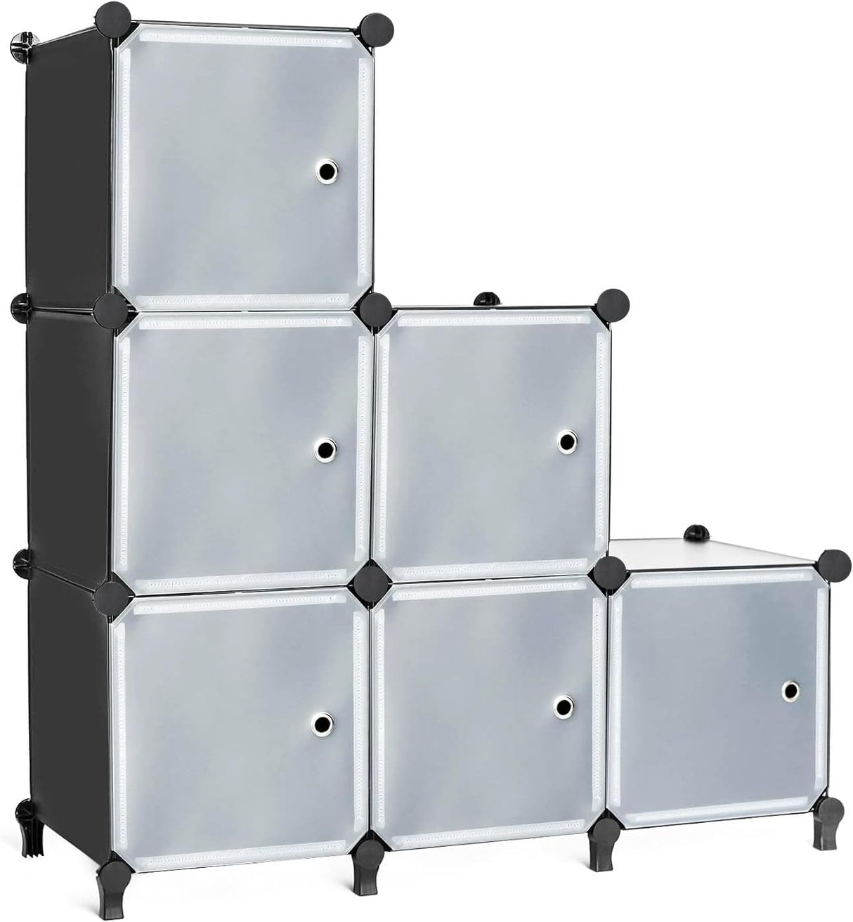 AWTATOS Cube Storage with Doors is a Stackable 6 Cube Storage Unit Designed for Bedroom and Clothes Storage Unit, DIY Modular Storage Cubes, Portable Wardrobe and Under Stairs Storage Unit, Black.