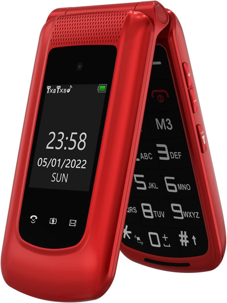 Senior Mobile Phone with Big Buttons, GSM Sim Free Unlocked Basic Cell Phones Easy to Use, Flip Phone with Dual Color Display | SOS Button | FM Radio | Torch |1000mAh Battery | Speed Dial (Red).