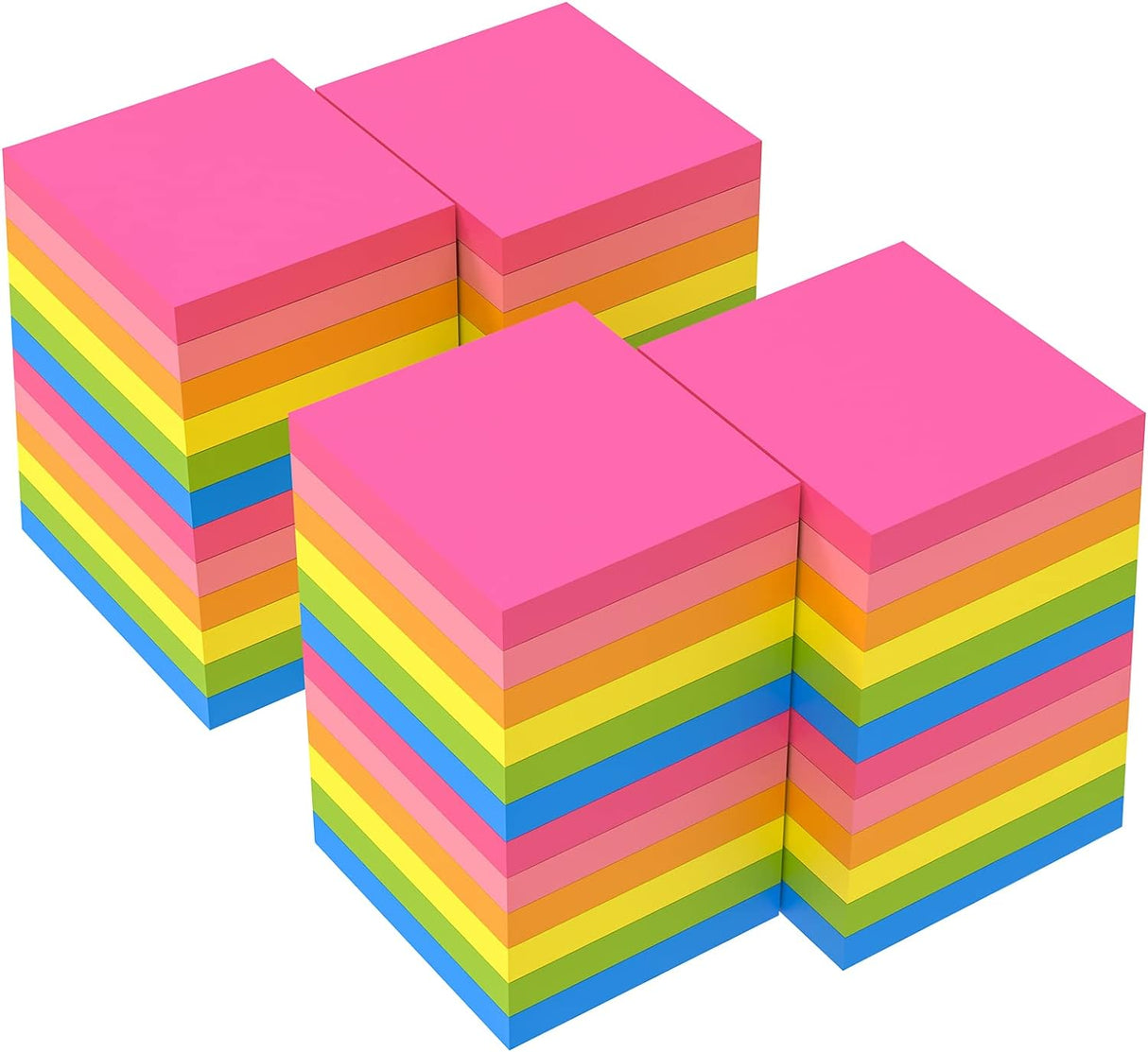 ZCZN 6 Bright Assorted Colours Sticky Notes, 76 x 76 mm, 100 Sheets/Pad, Sticky Issue is Improved, 24 Pads