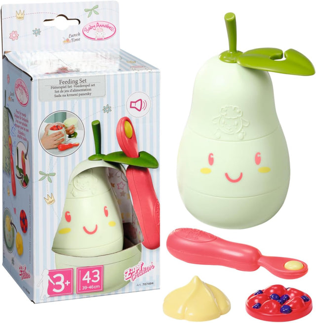 Baby Annabell Lunch Time Feeding Set 707494 - Pear-Shaped Feeding Lunch Box for 36cm and 43cm Baby Annabell - Require 3 LRAA (Included) - Suitable for Kids From 3+ Years, Pink.