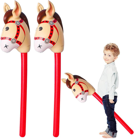 Inflatable Horse 2 Pack Hobby Horse Blow up Horse Hobby Horses Reusable Suitable for Christmas Horse Theme Birthday Party Decoration Party Etc Water Proof Easy to Use (Red).