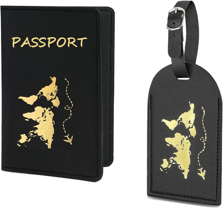 Jatidne Passport Cover and Luggage Tag World Map Pattern Passport Holder Travel Wallet and Suitcase Tag (White).