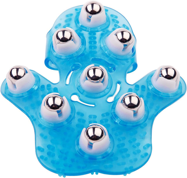 JIAHAO Palm Shaped 360 Degree Metal Roller Massager- Handheld Body Massage Tool for Deep Tissue Stress Relief and Cellulite Reduction (Blue).