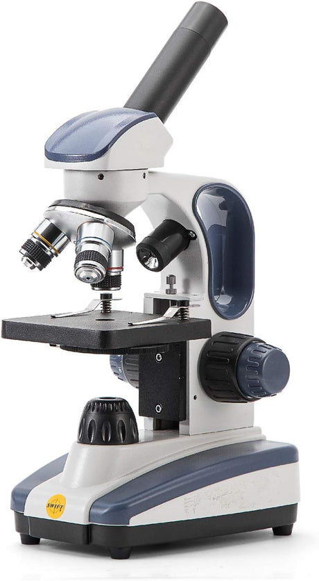 Swift Compound Monocular Microscope with 40X-1000X Magnification, Dual Light, Precision Fine Focus, Wide-Field 25X Eyepiece and Cordless Capability for Student Beginner