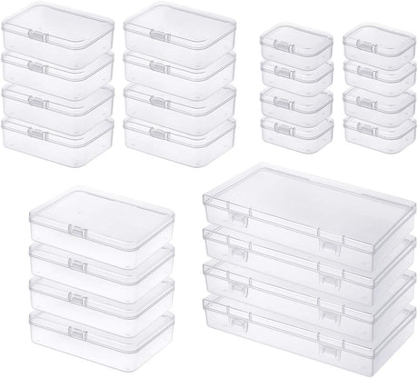 Goodma 24 Pieces Mixed Sizes Rectangular Empty Mini Clear Plastic Organizer Storage Box Containers with Hinged Lids for Small Items and Other Craft Projects