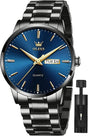 OLEVS Mens Watches Stainless Steel Waterproof Date Analog Quartz Watch Classic Luxury Dress Luminous Gold/Black/Blue/White Dial Wrist Watches for Men.