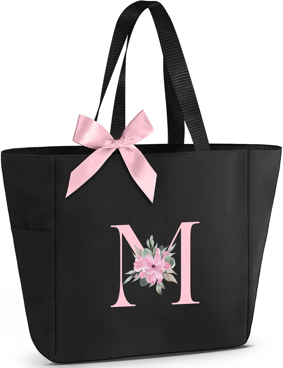 Vavabox A-Z Initial Personalized Tote Bag,Waterproof Gifts for Women, Bridesmaids,Mom,Teachers,Friends (A, Black).