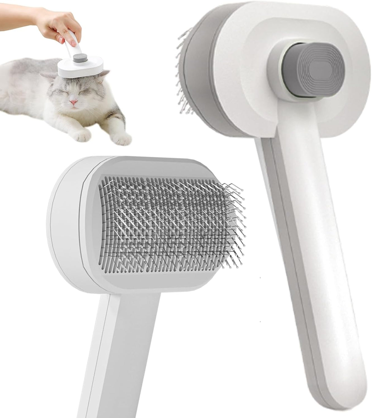 ZEWZE Self Cleaning Cat Brush，Air Cushion Brushes，Airbag Massage Comb Brush for Long or Short Haired Cats Dogs, Removes Loose hair & Tangles, Promote blood circulation，Grooming Brush (White+gray)