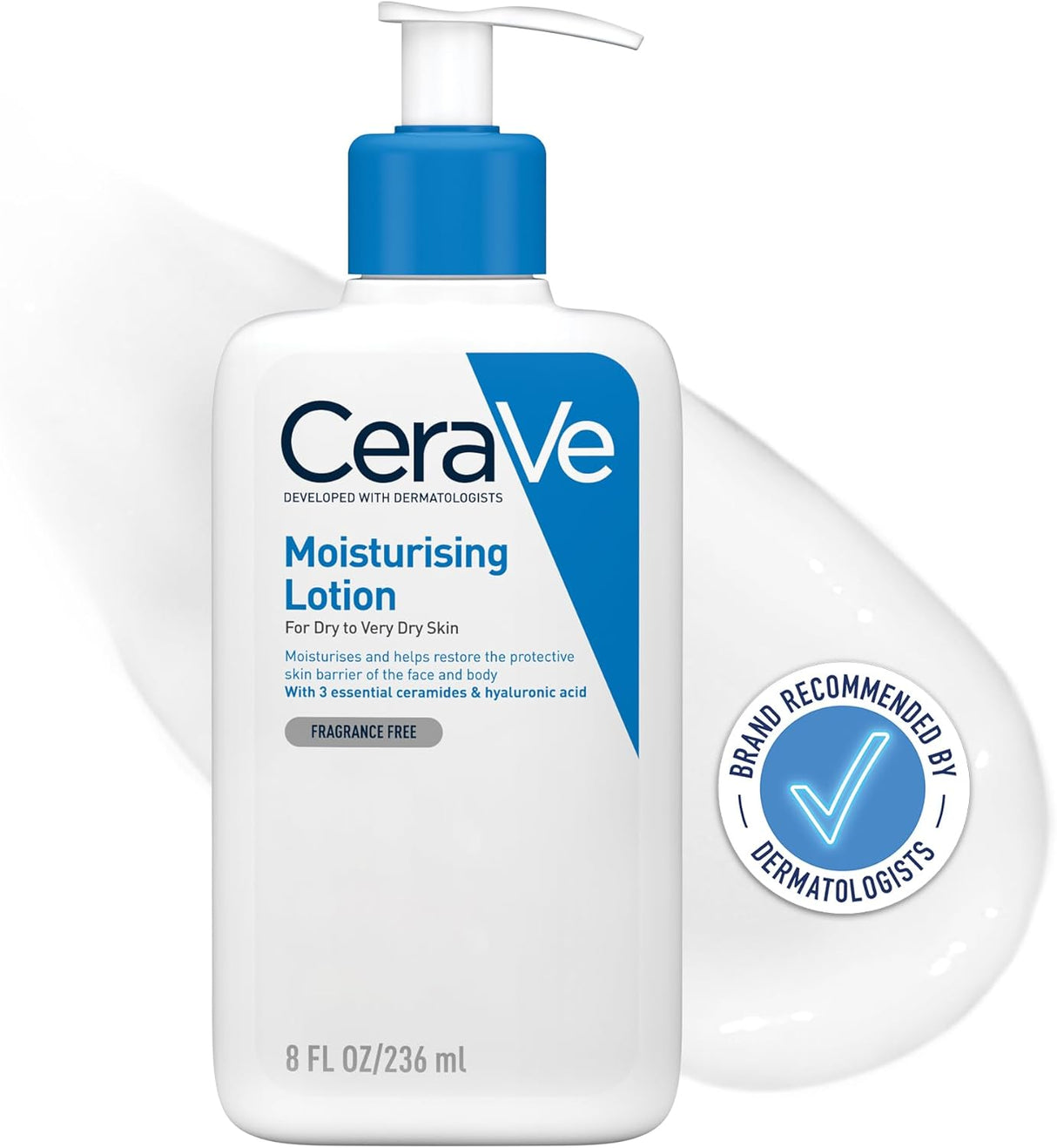 CeraVe Moisturising Lotion, with hyaluronic acid and 3 essential ceramides, Daily Face & Body Moisturiser for Dry to Very Dry Skin (Packaging may vary) 236 ml (Pack of 1).