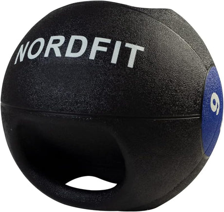 NORDFIT Medicine Balls with Handles – 3kg, 4kg, 5kg, 6kg, 7kg, 8kg, 9kg and 10kg Medicine Ball – Anti-Slip Surface – Low Bounce – Fitness and Home Gym Equipment.