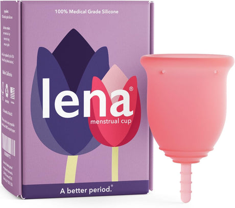 Lena Menstrual Cup - Reusable, Soft Silicone, Light & Heavy Flow, Beginner Use - Ideal Alternative to Tampons, Pads, Period Underwear - Period Solution - Super Capacity - Pink.