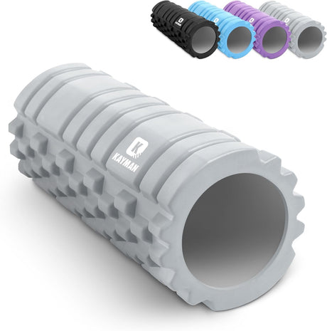 Kayman Massage Roller - Portable Deep Tissue Muscle Relief & Sports Recovery Tool with High Density Foam for Back Pain Relief, Balance & Stimulate Blood Flow After Running, Gym, Pilates & Yoga.