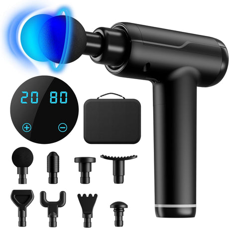 Massage Gun Deep Tissue, Portable Muscle Massage Device with 8 Massage Heads, 2024 Massager 20 Speeds with LCD Touch Screen, Featuring Quiet Glide Technology, Powerful Cordless Percussion.