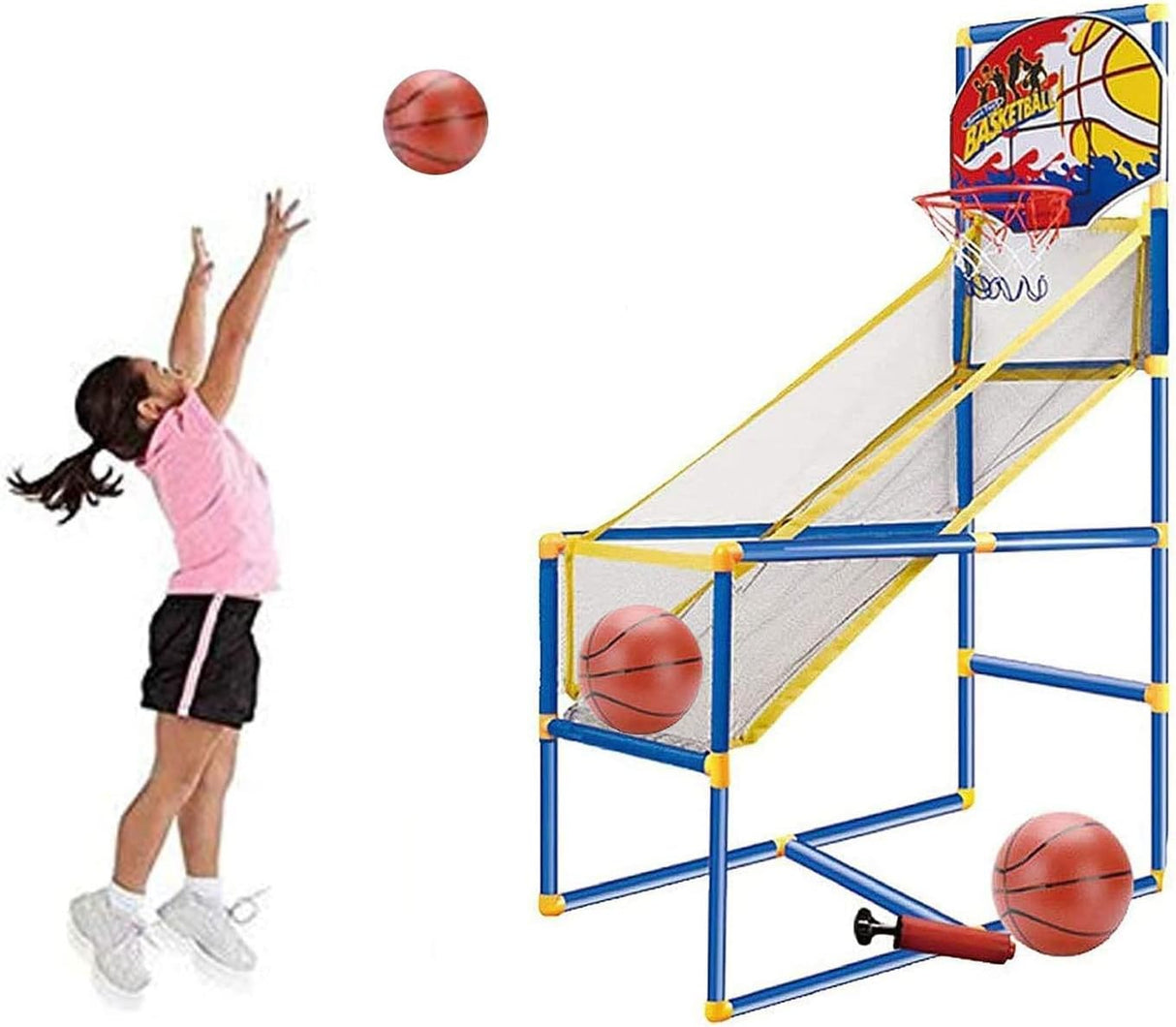 Kidoloop Basketball Arcade Game Hoop and Stand for Kids, Net, Backboard with Ball and Pump Basketball Set for Children, Mini Basketball Net, Outdoor Indoor Sports Game, Kids Fun Activity.