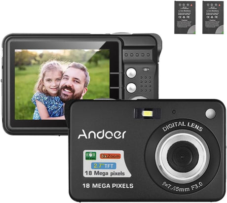 Andoer Digital Camera,Camera Digital Video Camcorder with 2 Batteries 8X Digital Zoom Anti-Shake 2.7 Inch LCD Camera for Adults/Seniors/Children/Teens-Red.