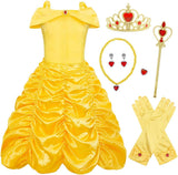 AmzBarley Princess Belle Dress up for Girls Dressing Costume Kids Cosplay Birthday Holiday Fancy Party Layered Dresses.