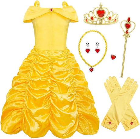 AmzBarley Princess Belle Dress up for Girls Dressing Costume Kids Cosplay Birthday Holiday Fancy Party Layered Dresses.