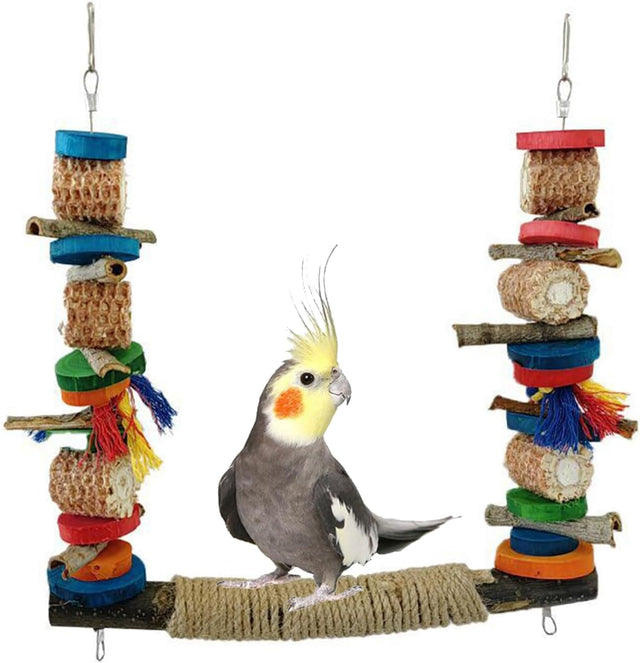 Wooden Bird Swing Perch Toys Wooden Pet Bird Swing Parrot Hanging Swing Toy Pet Bird Cage Swing Climbing Toys Bird Perch Chewing Toy for Budgie Parakeets Cockatiels.