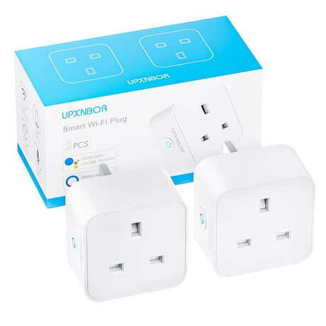 UPXNBOR Smart Plug, Wi-Fi Outlet Compatible with Alexa, Google Home, Wireless Smart Socket with Energy Monitoring, Timer & APP Remote Control - No Hub Required (2 Pack).