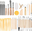 FOCCTS 40Pcs Pottery Clay Sculpting Tools, Wooden Pottery Carving Tools Set Sculpture Ceramic Tools Kit Used for for Shaping, Modeling, Smoothing, etc.