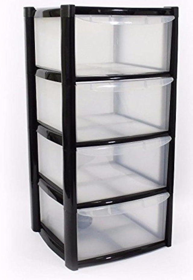 Plastic Storage Drawers - Large - 4 Drawers (Black).