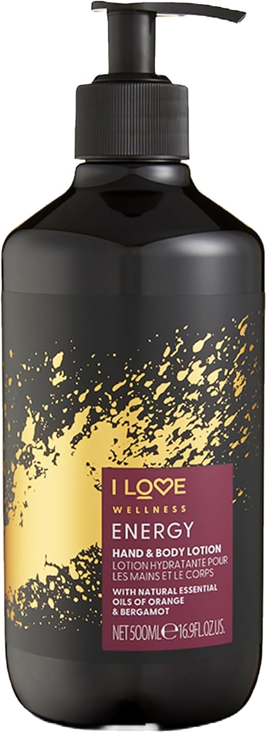 I Love Wellness ENERGY Hand & Body Lotion, Natural Essential Oils Of Orange & Bergamot, With Avocado Oil & Shea Butter, Energising Blend, Vegetarian & VeganFriendly 500ml.