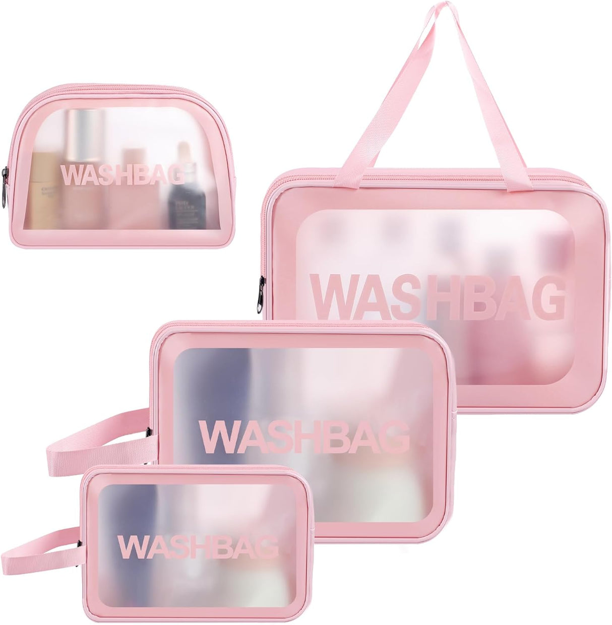 4 Pcs Clear Travel Toiletries Bag for Women, Travel Toiletry Bags Clear Wash Bag for Toiletries, PVC Waterproof Makeup Bag for Women and Girls (Pink).