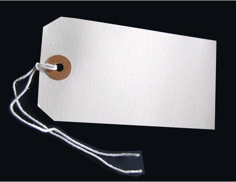 250 Large Reinforced White Strung Tags Luggage Labels 120 x 60mm.