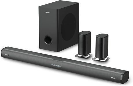 MAJORITY Everest | Bluetooth 5.1 Wireless Surround Sound System | 3D Dolby Audio Soundbar, Subwoofer and Detachable Satellite Speakers | 300W Home theatre system Bar with Optical, AUX & HDMI ARC Input.