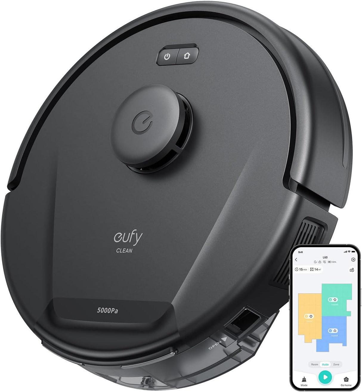 eufy L60 Robot Vacuum Cleaner with Self Empty Station, Hair Detangling Technology, Up to 60 Days of Hands Free Cleaning, Ultra Strong 5,000 Pa Suction to Remove Hair, Dust, iPath Laser Navigation.