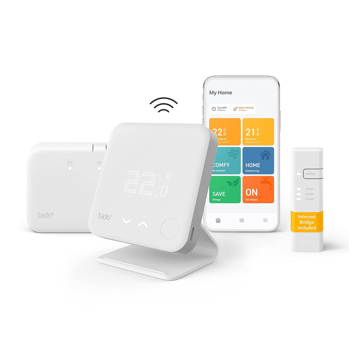 tado° Wireless Smart Thermostat Starter Kit V3+ Incl. Stand – Full Control Over Your Boiler And Hot Water From Anywhere, Save Energy, Easy DIY Installation - Works With Amazon Alexa, Siri, and Google.