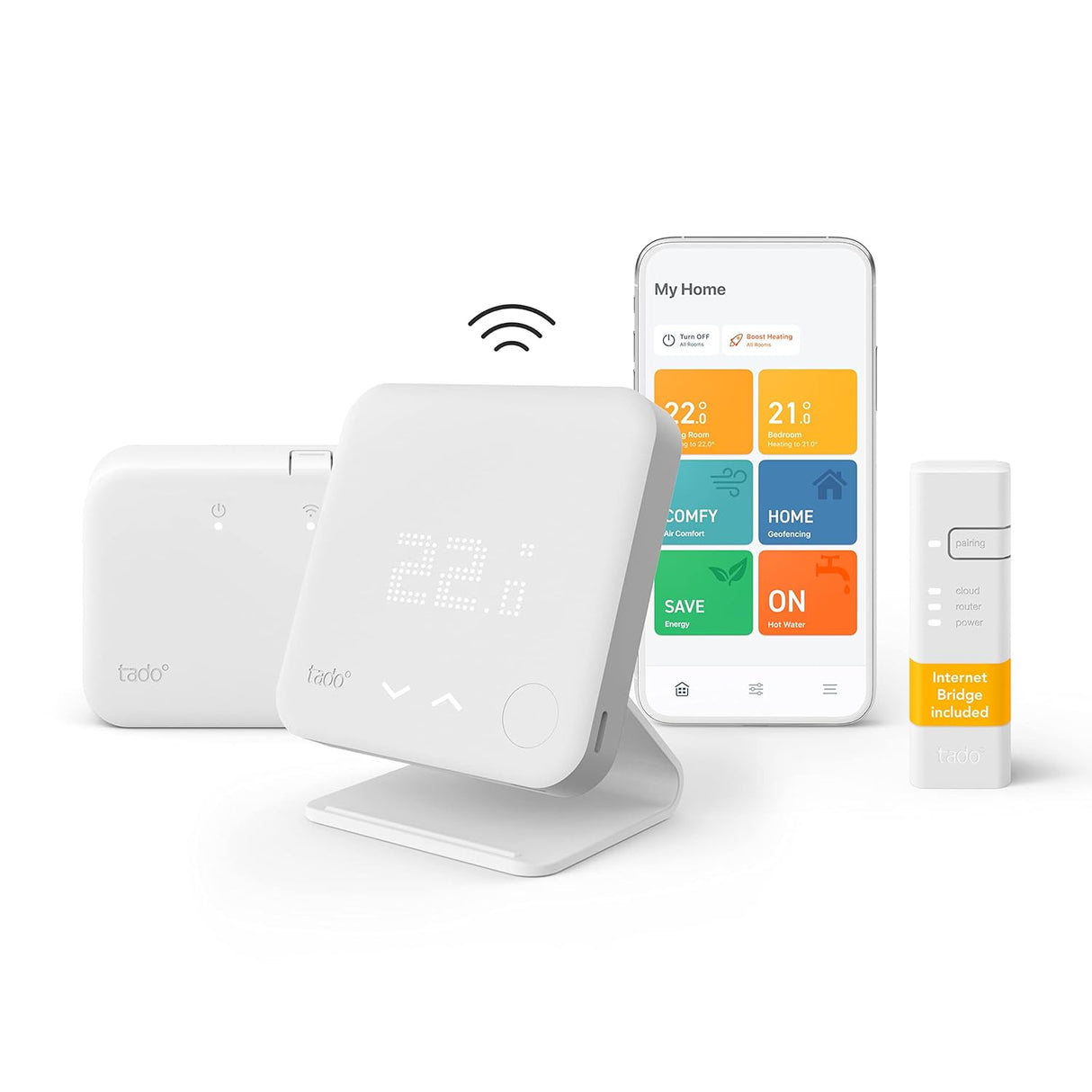 tado° Wireless Smart Thermostat Starter Kit V3+ Incl. Stand – Full Control Over Your Boiler And Hot Water From Anywhere, Save Energy, Easy DIY Installation - Works With Amazon Alexa, Siri, and Google.