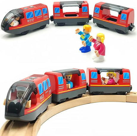 TOPLIVING Battery Operated Wooden Train Rail Set Toys for Toddlers Age 3 to 4 Years Boys Kids Magnetic Couplings City Vehicle with Figures (No Battery).