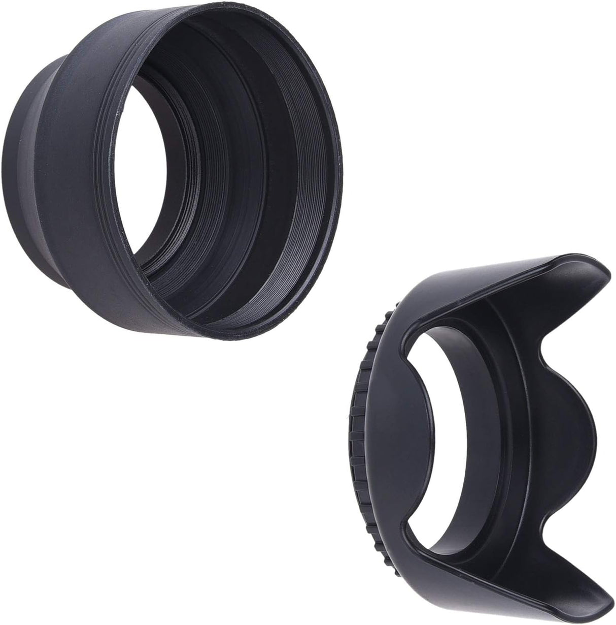 55mm Set of 2 Camera Lens Hoods - Rubber (Collapsible) + Tulip Flower - Sun Shade/Shield - Reduces Lens Flare and Glare - Blocks Excess Sunlight for Enhanced Photography and Video.