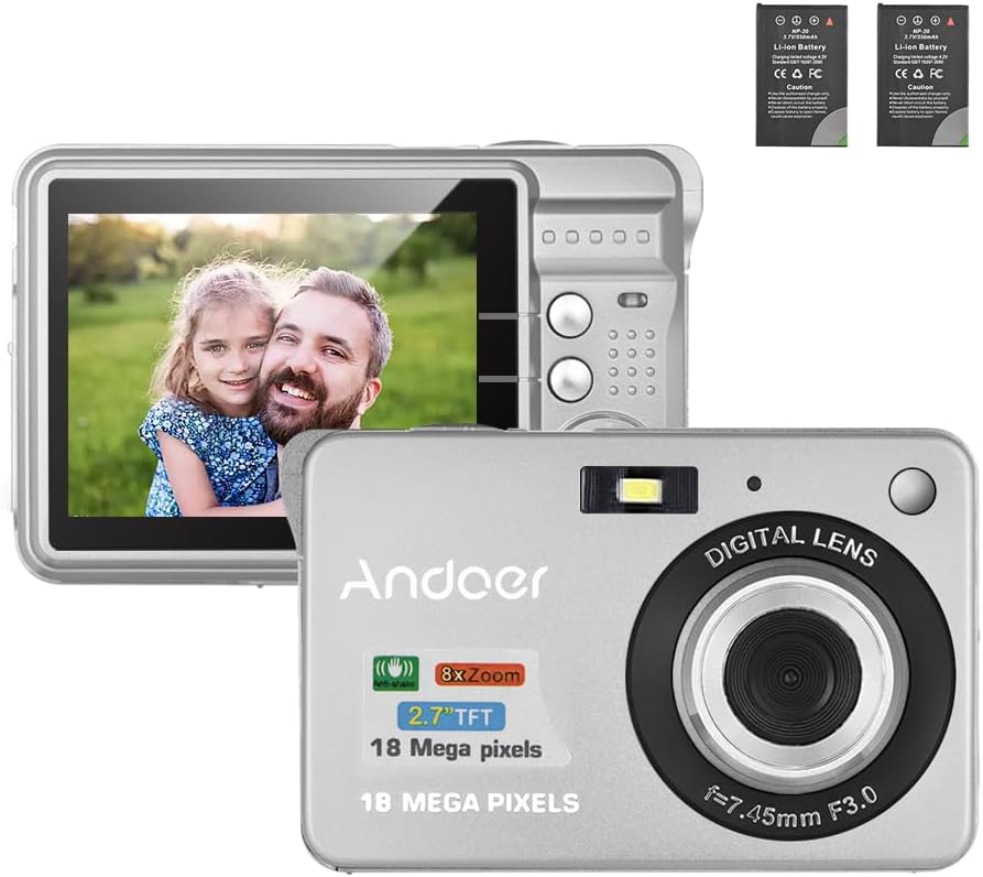 Andoer Digital Camera,Camera Digital Video Camcorder with 2 Batteries 8X Digital Zoom Anti-Shake 2.7 Inch LCD Camera for Adults/Seniors/Children/Teens-Red.