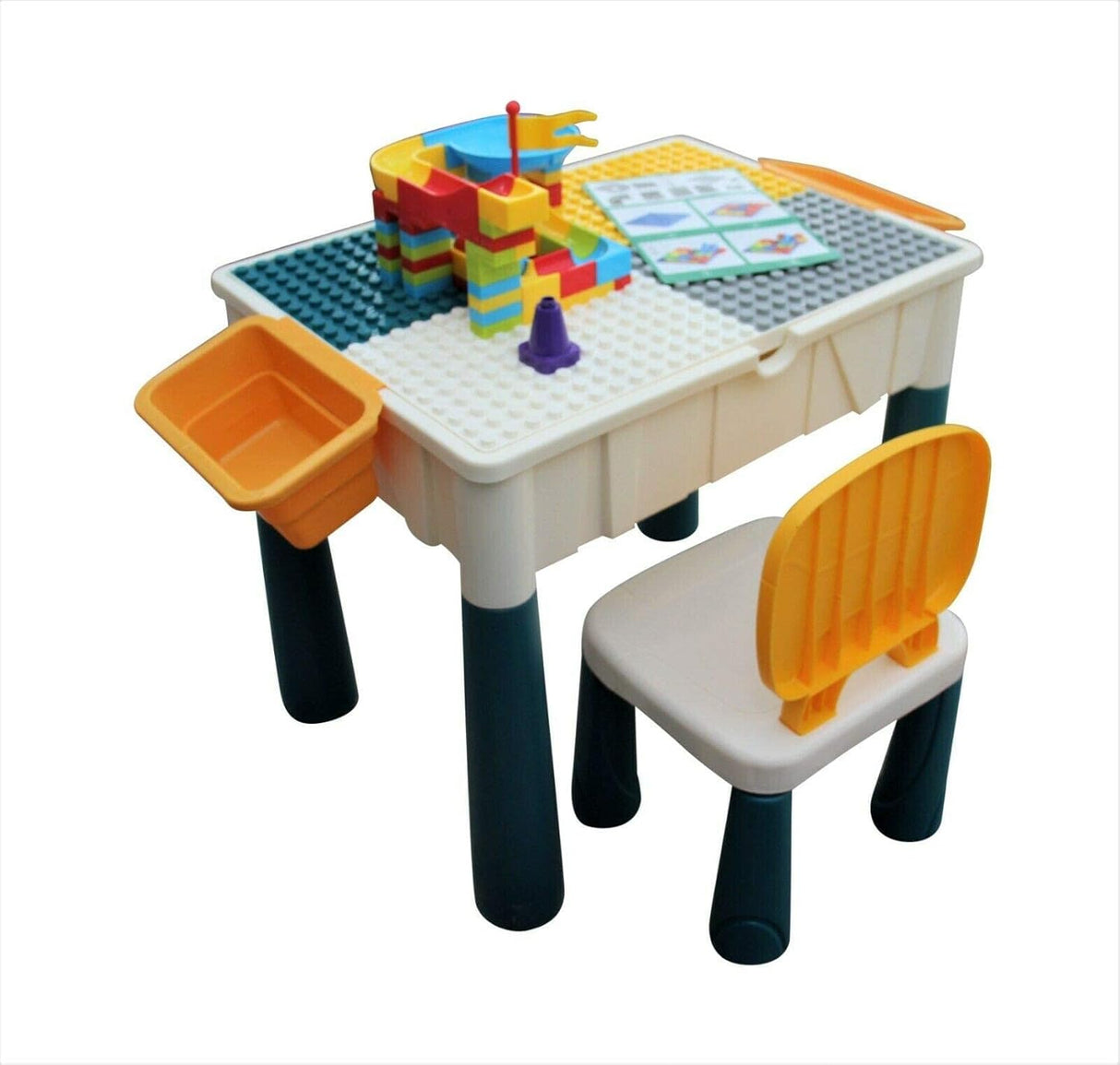 HH Home Hut Kids Building Block Table and Chair with Storage - Activity Desk and Chair Set for Toddlers, Children's Activity & Building Block Table, Chair and Table Set for Children.