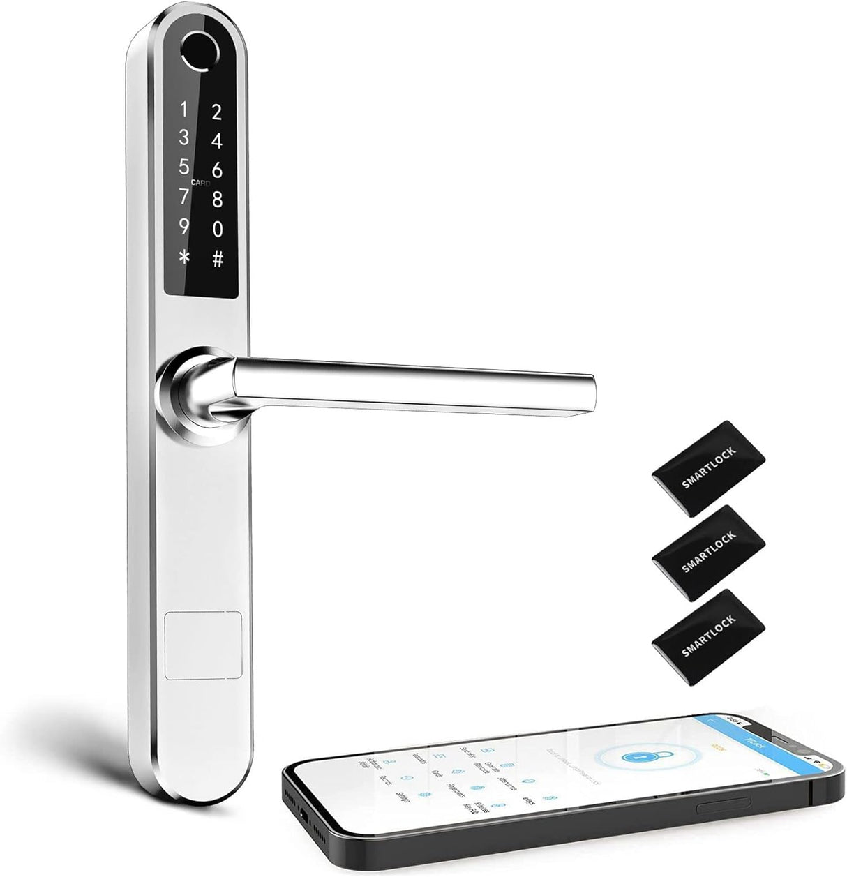 Ruveno Slim Smart Fingerprint Door Lock with Handles, Keyless Entry Door Lock, Bluetooth Fingerprint Keypad Card Keyless Unlock for Aluminum Swing Wooden Door(Black).