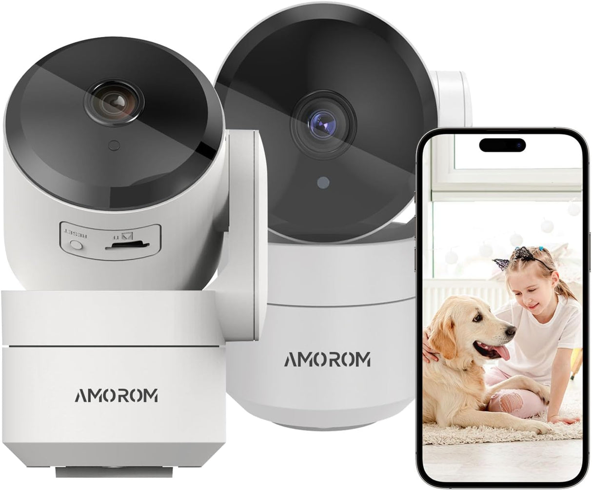 AMOROM Indoor Security Camera 360° Pet Dog Cameras with Motion Detection, Pan/Tilt, Night Vision, 1080P, 2-Way Audio, Privacy Mode, Works with Alexa/Google Home, 2.4GHz Wifi, 2 Pack