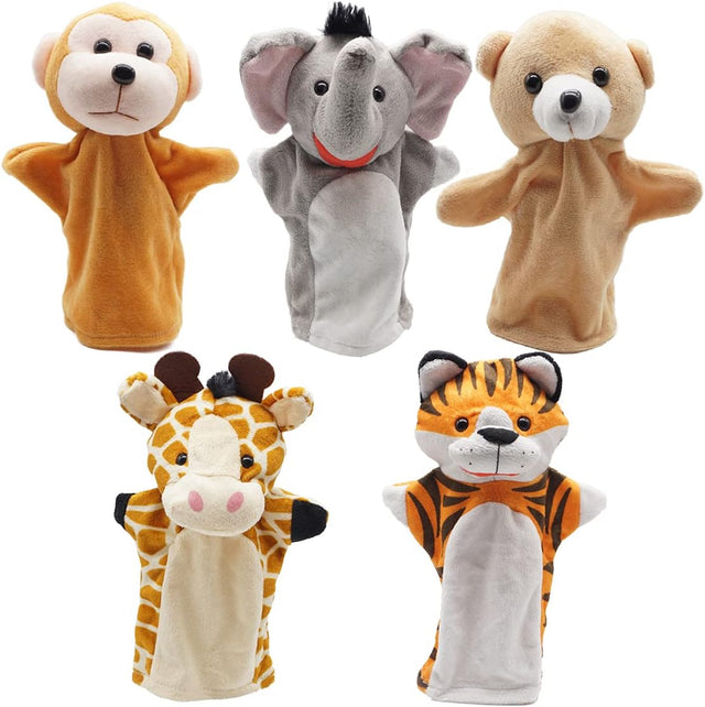 CreepyParty PUPPET, Soft Cotton Animal Hand Puppets Set for Kids, 5 Colorful ZOO Animals, Ages 3+.