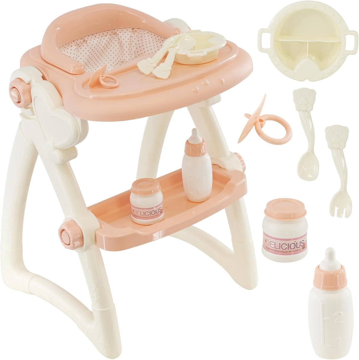 BiBi Doll Dolls Feeding High Chair Toy Play Set with Baby Doll Accessories Kids Role Play Toys Baby Doll Furniture.