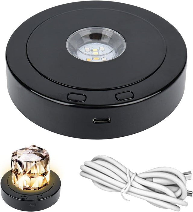 CDIYTOOL Rotating LED Light Base Show Stand, Round LED Light Rotating Dispaly Base Colorful Spinning Base Plate Desktop Display Base for Crystal Ball Jewelry, Crystal Photos.