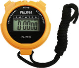 PULIVIA Sports Stopwatch Timer Lap Split Digital Stopwatch with Clock Calendar Alarm, Large Display Shockproof Stopwatch for Coaches Swimming Running Sports Training Orange (PL-703Y).