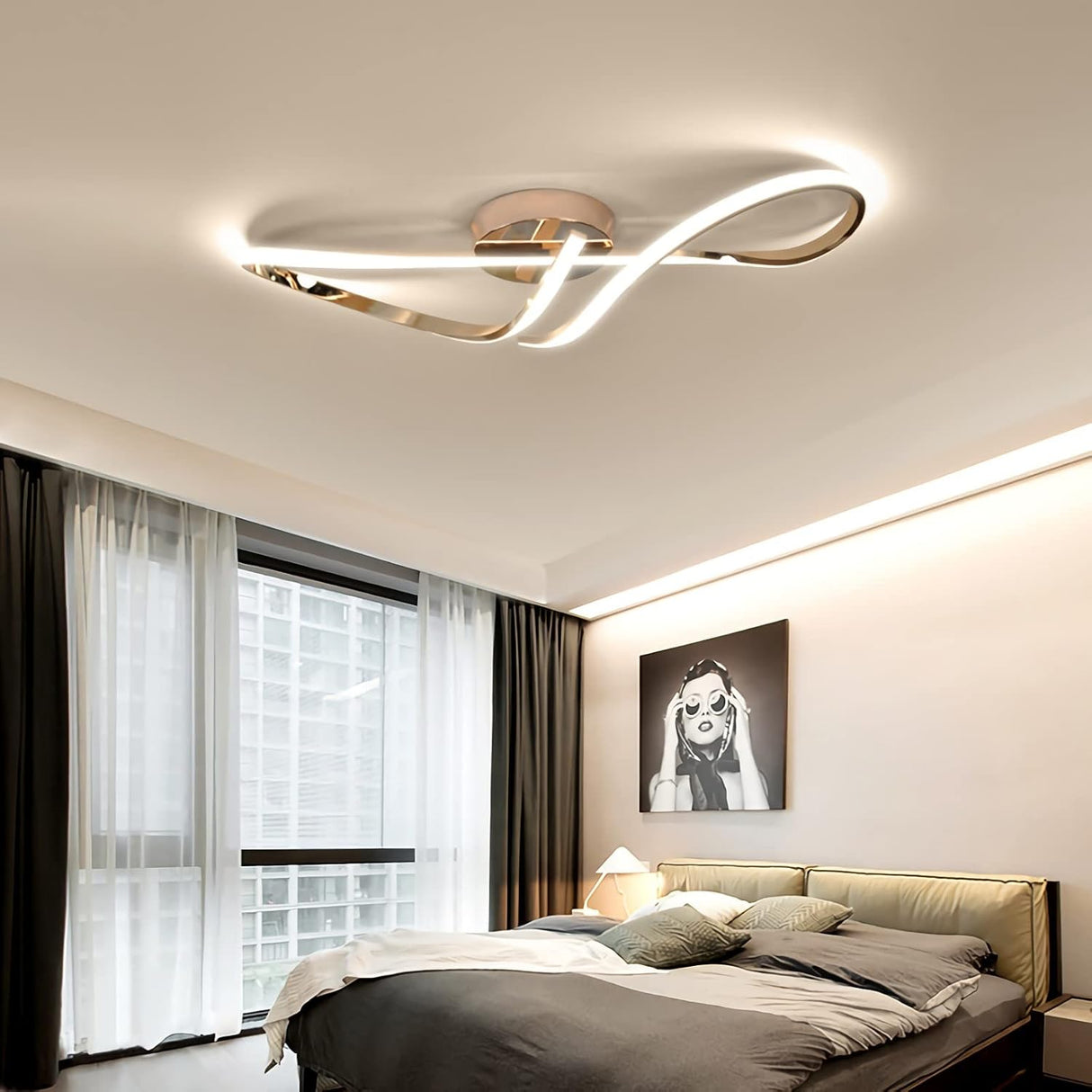 Ceiling Lamp LED Ceiling Light Living Room Dimmable Ceiling Lamp Modern Living Room Lamp with Remote Control Bedroom Chandelier Bedroom Dining Room Kitchen Lighting (Gold, L68cm)