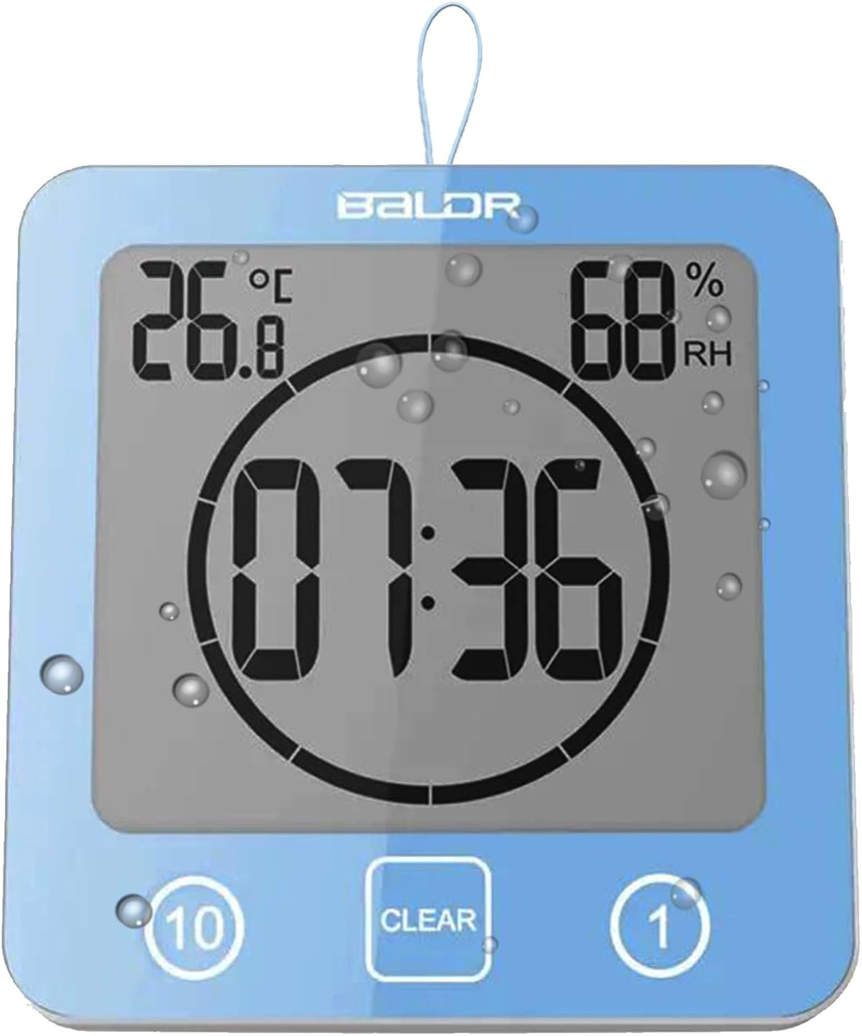 Waterproof Bathroom Wall Clock with Timer, Digital Water Resistant Countdown Timers for Shower, Temperature & Humidity, Mirror Suction & Wall Hanging & Table Standing, Easy for Kids & Seniors (White).