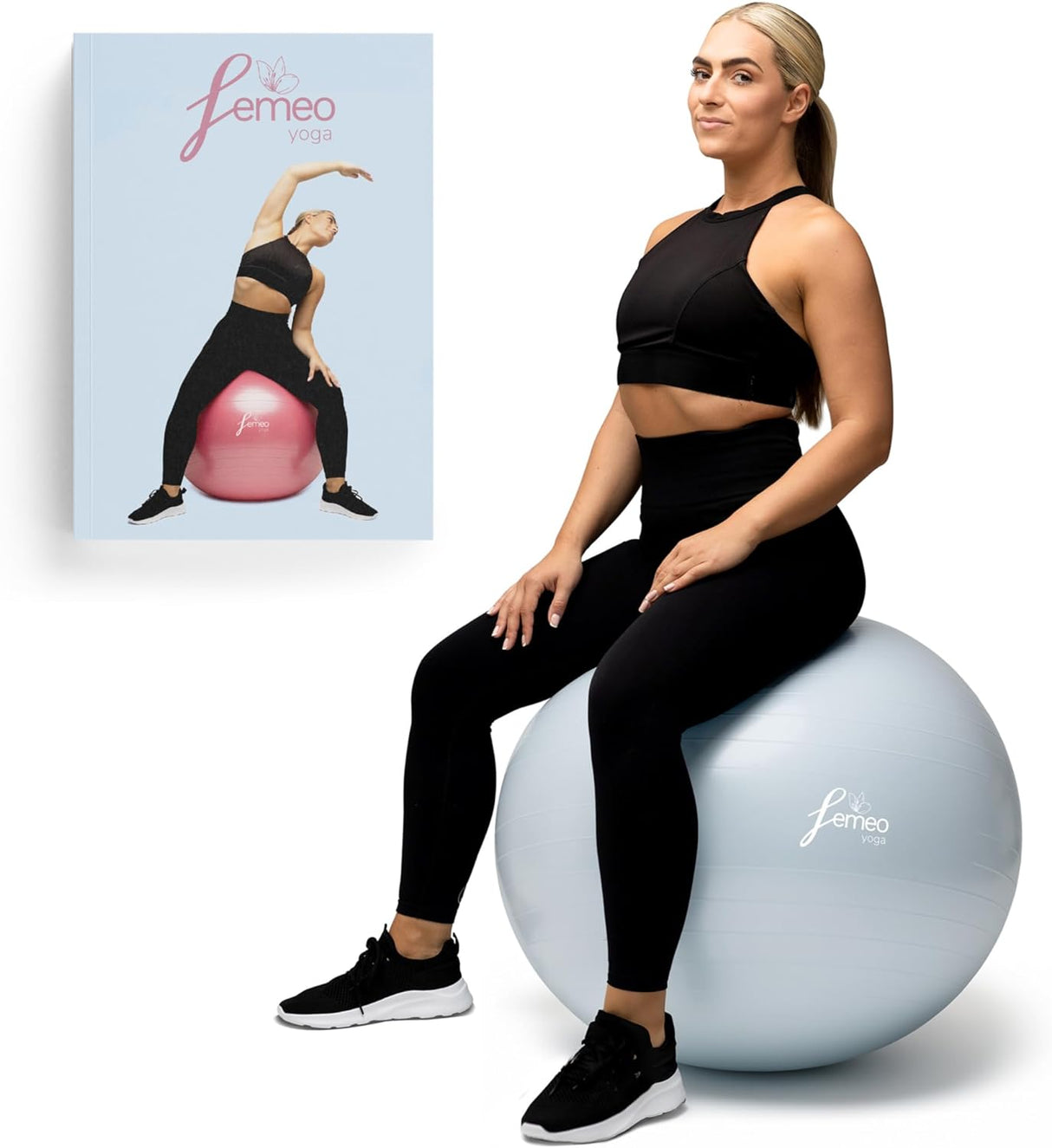 Femeo® Premium Yoga Ball & 100 Page Exercise Book | Stability, Pregnancy Pilates & Birthing | Over 50 Workout Exercises | Anti Burst.