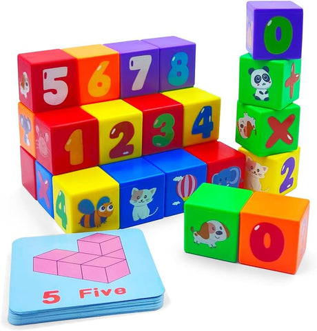 JAYSRIS Plastic Building Blocks Stacking 30 Cubes,3x3x3CM Large ABS Colourful Pattern Blocks Preschool Educational Construction Toy,Fine motor skills development exercises for kids(Simple Carton).