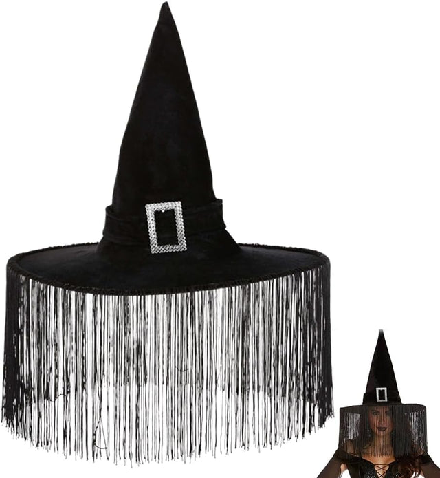 Halloween Witch Hat, 3PCS Halloween Witches Caps with Tassel Halloween Pointy Witch Cap Wide Brim Witches Hat Halloween Holiday Costume Accessories for Halloween Dress Up Masquerade Decoration.