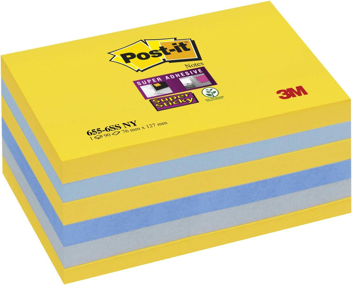 Post-it Super Sticky Notes, School and Office Supplies, Extra Sticking Notes for Boards, Monitors & Walls, 6 Pads in Pastel Colours, 540 Total Sheets, 76 mm x 127 mm