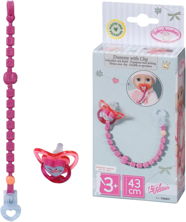 Baby Annabell Dummy with Clip 706831 - Original Accessory Designed for Baby Annabell Dolls for Toddlers - Includes Dummy Clip & Beads - Suitable from 3 Years, Orange,Blue.